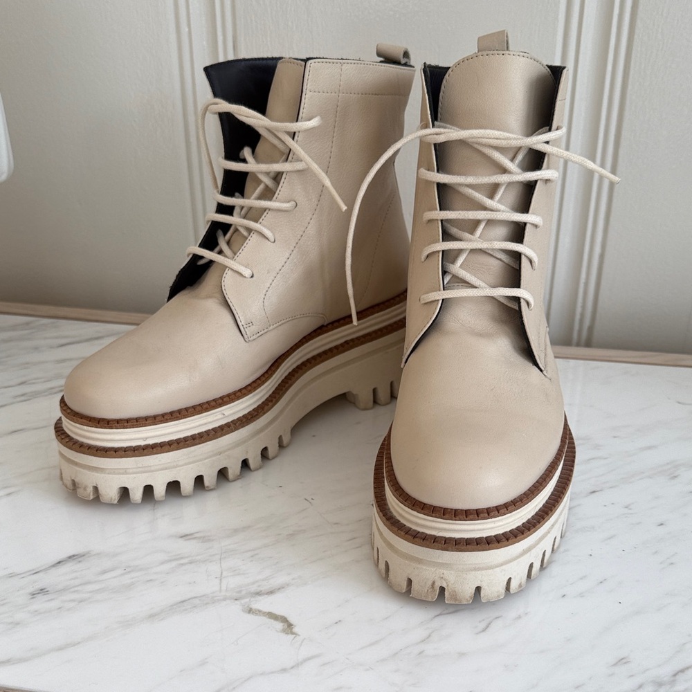 Paloma Barcelo cream leather platform boots